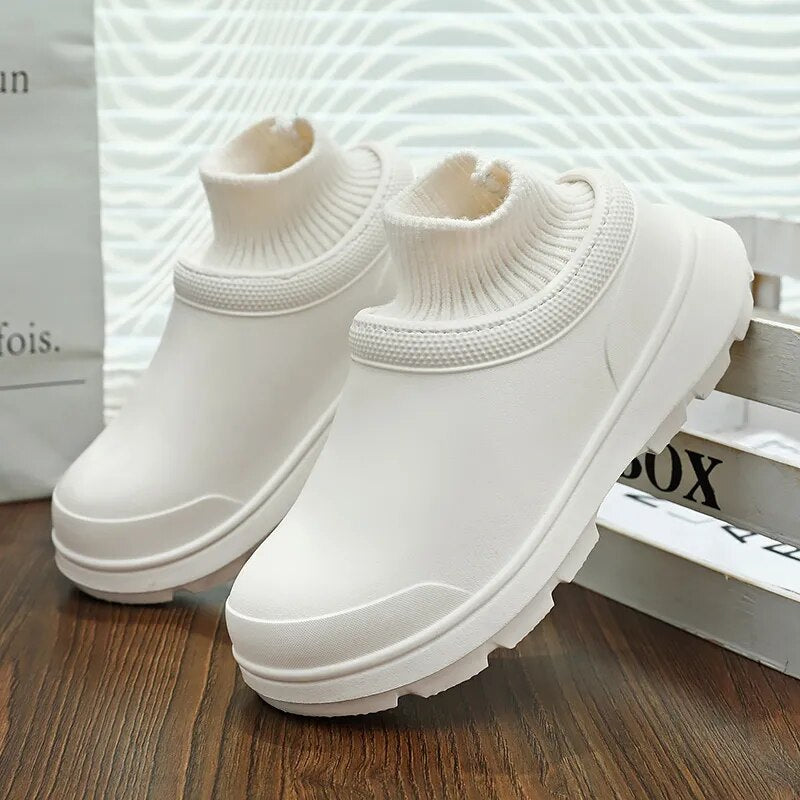 Casual women's footwear: Madeline slip-on clogs featuring a comfortable knit ankle cuff and waterproof finish.