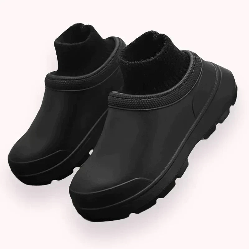 Stylish women's Madeline clogs, easy slip-on design with a soft knit ankle cuff, perfect for casual walks.