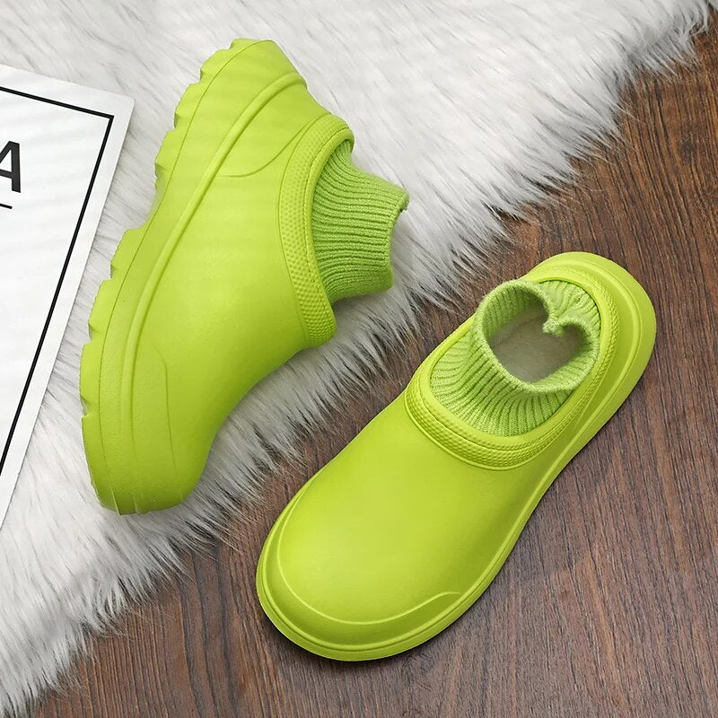Waterproof women's slip-on clogs, Madeline style with a comfortable knit ankle cuff for all-day wear.