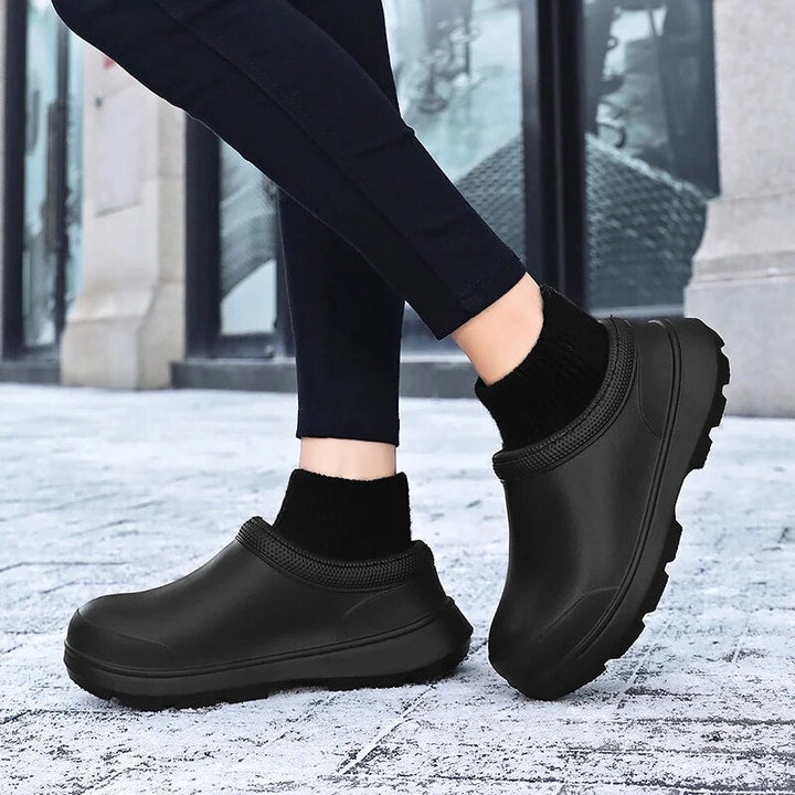 Madeline casual women's slip-on clogs with a unique knit ankle cuff, ideal for comfortable daily use.
