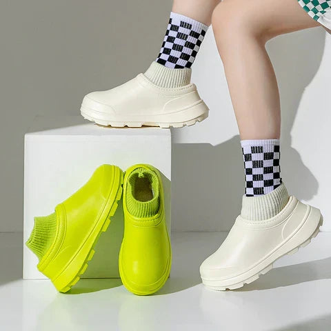 Comfortable slip-on women's shoes, Madeline clogs with a stylish knit ankle cuff for casual outings.