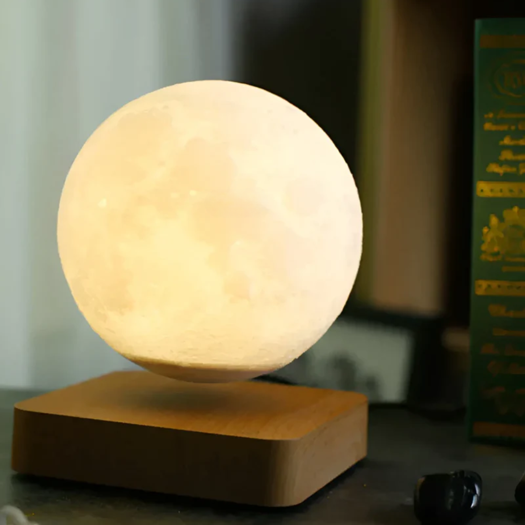 Magic floating moon lamp, a unique levitating LED light for modern home decor and ambiance.