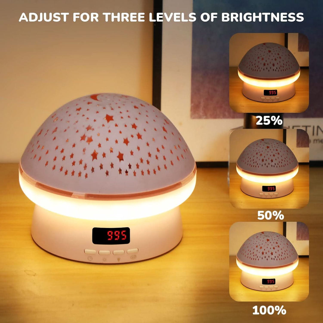 Bedroom lighting: Mushroom star projector night light, 16 colors, creating a soothing, magical environment for kids.