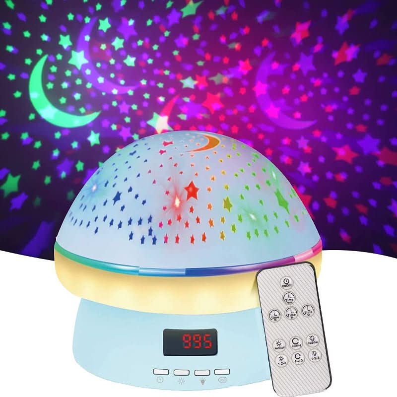 Kids' mushroom star projector creates a soothing 16-color galaxy ambiance; perfect baby night light & bedroom decor.