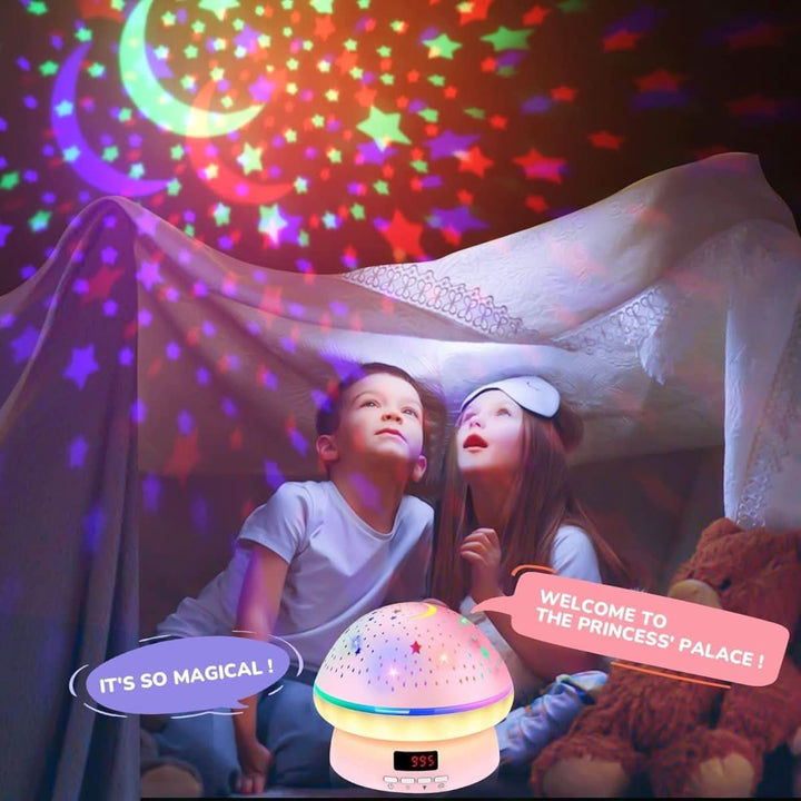 Gift for kids: A magical mushroom star projector night light with 16 vibrant colors, enhancing any child's room decor.