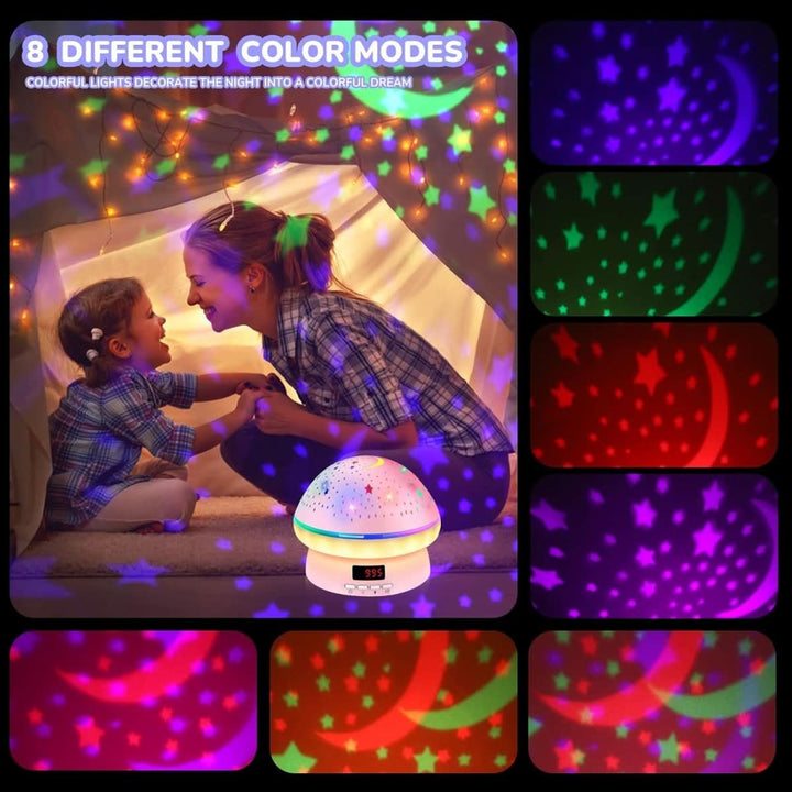 Baby room decor: Mushroom star projector night light, offering a comforting glow and 16 colorful projections.