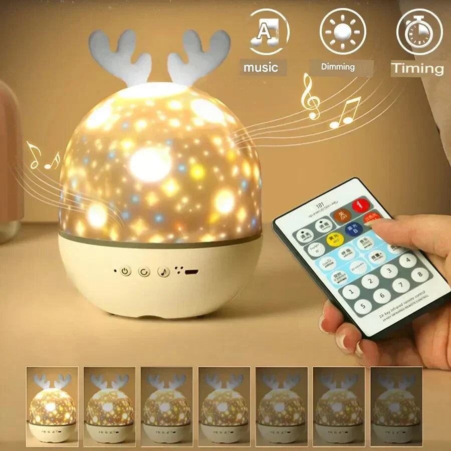 Soothing star projector lamp, a perfect sleep aid & magical gift for children's bedrooms, creating a starry sky.