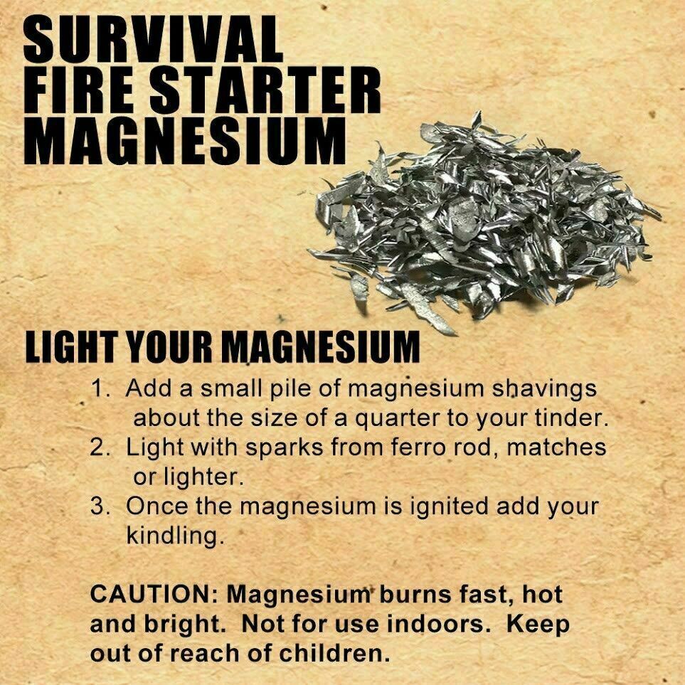 Survival gear: Magnesium shavings & scraper tool for quick, easy fire starting