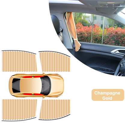 Side view of a car with magnetic blackout sunshade curtains, offering enhanced privacy and sun block for travelers.