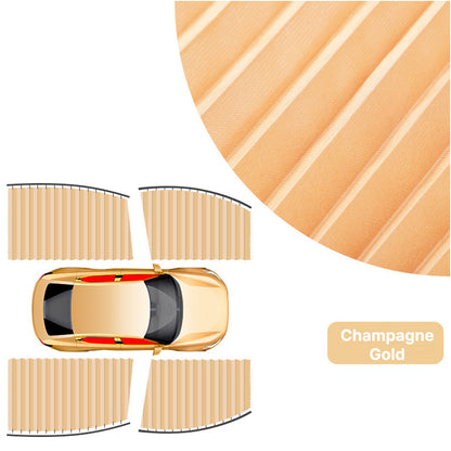 Close-up of magnetic car window sunshade curtain showing strong magnets for easy attachment and blackout fabric.