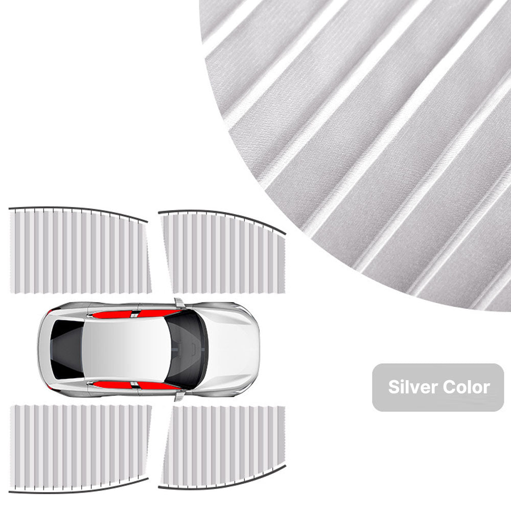 Interior view of a car with magnetic blackout sunshade curtains installed, providing full privacy and sun protection.