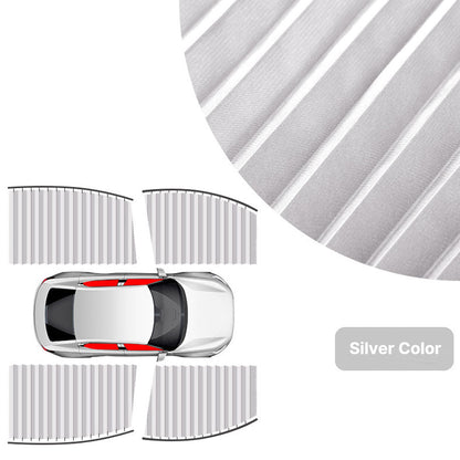 Interior view of a car with magnetic blackout sunshade curtains installed, providing full privacy and sun protection.