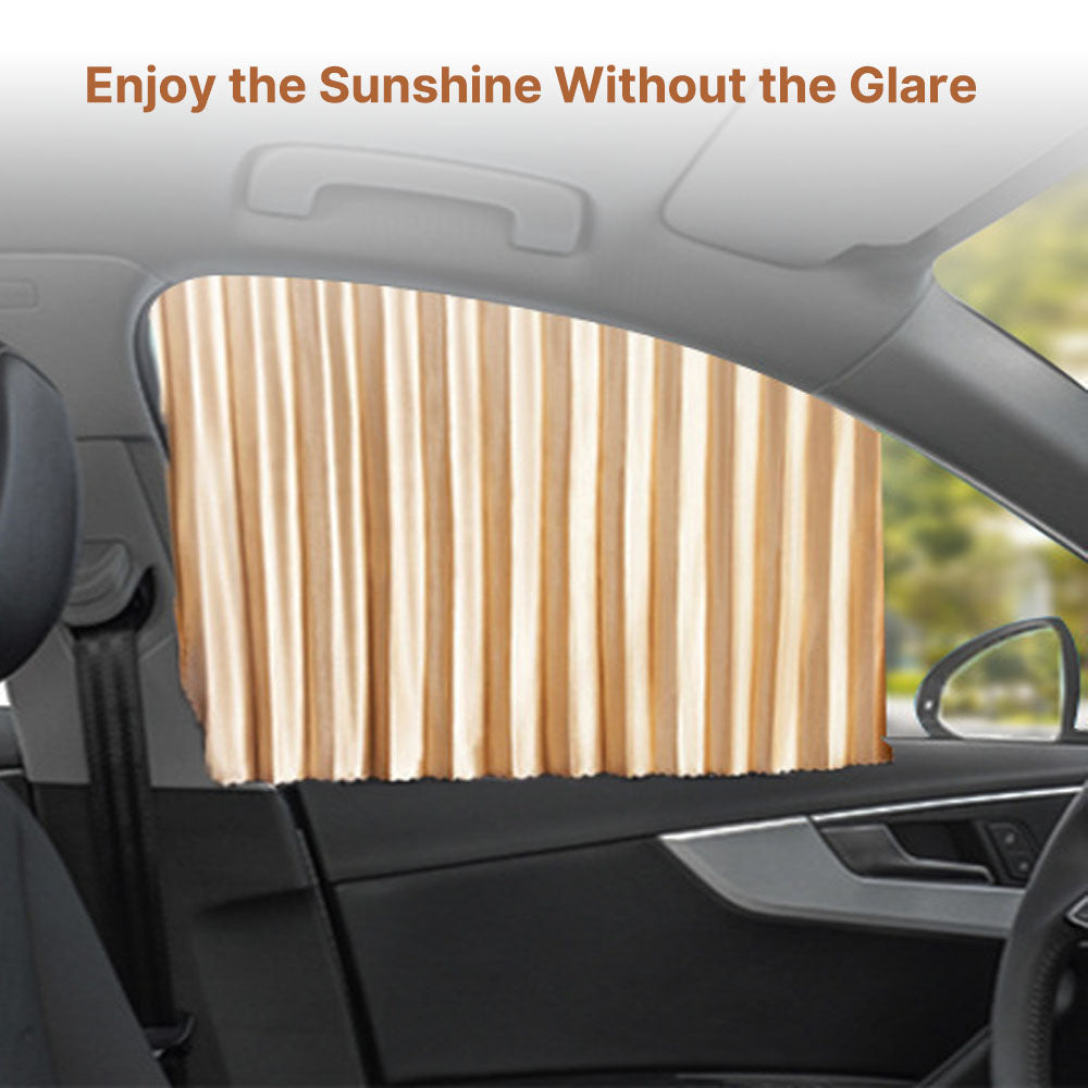 Detail of magnetic sunshade curtain fabric, highlighting its blackout and UV protection properties for vehicles.