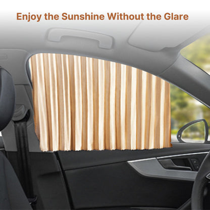 Detail of magnetic sunshade curtain fabric, highlighting its blackout and UV protection properties for vehicles.