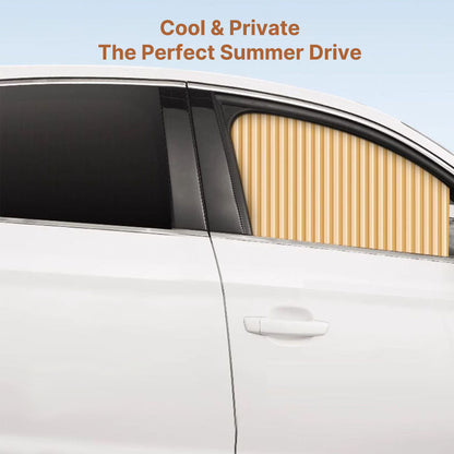 Packaging of magnetic blackout car window sunshade curtains, emphasizing 'privacy screen' and 'UV protection' features.