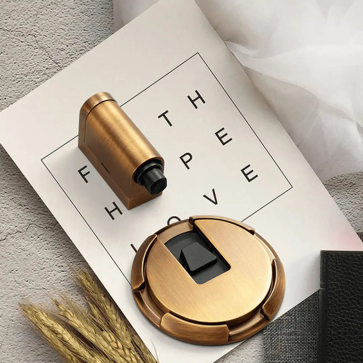 Sleek magnetic door stop, easy to install without tools. Ideal for keeping doors open silently in any room.