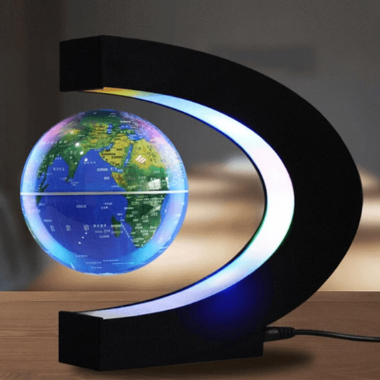 Magnetic floating globe with LED light display, perfect for desk decor or an educational home office gift.