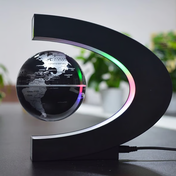 Enchanting magnetic levitating globe with LED lights, an educational toy and unique gift for home office technology.