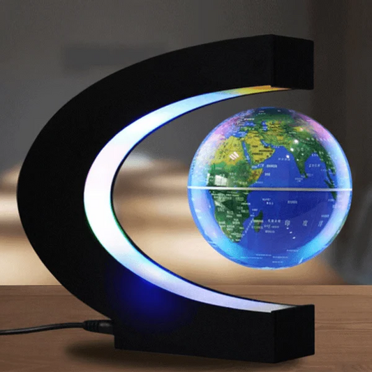 Magnetic levitating globe with vibrant LED light, perfect for modern home decor or an office desk gadget.