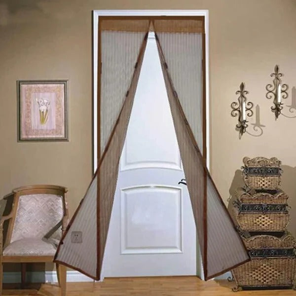 Durable magnetic mesh screen door with automatic closure for pest control. Enjoy fresh air bug-free.