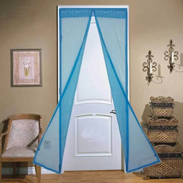 Home improvement solution: easily installed magnetic screen door for bug-free fresh air in any doorway.