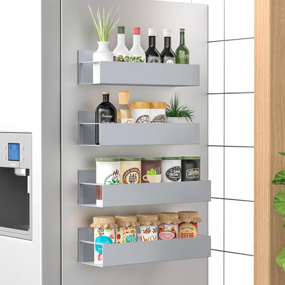 Organize spices with 4-pack magnetic spice racks; perfect refrigerator organizer & kitchen storage.