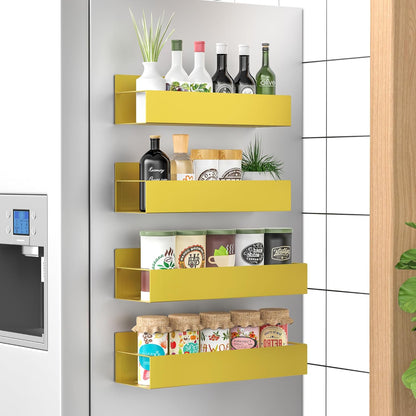 Set of 4 magnetic spice racks for wall or fridge, ideal kitchen organization & spice storage.