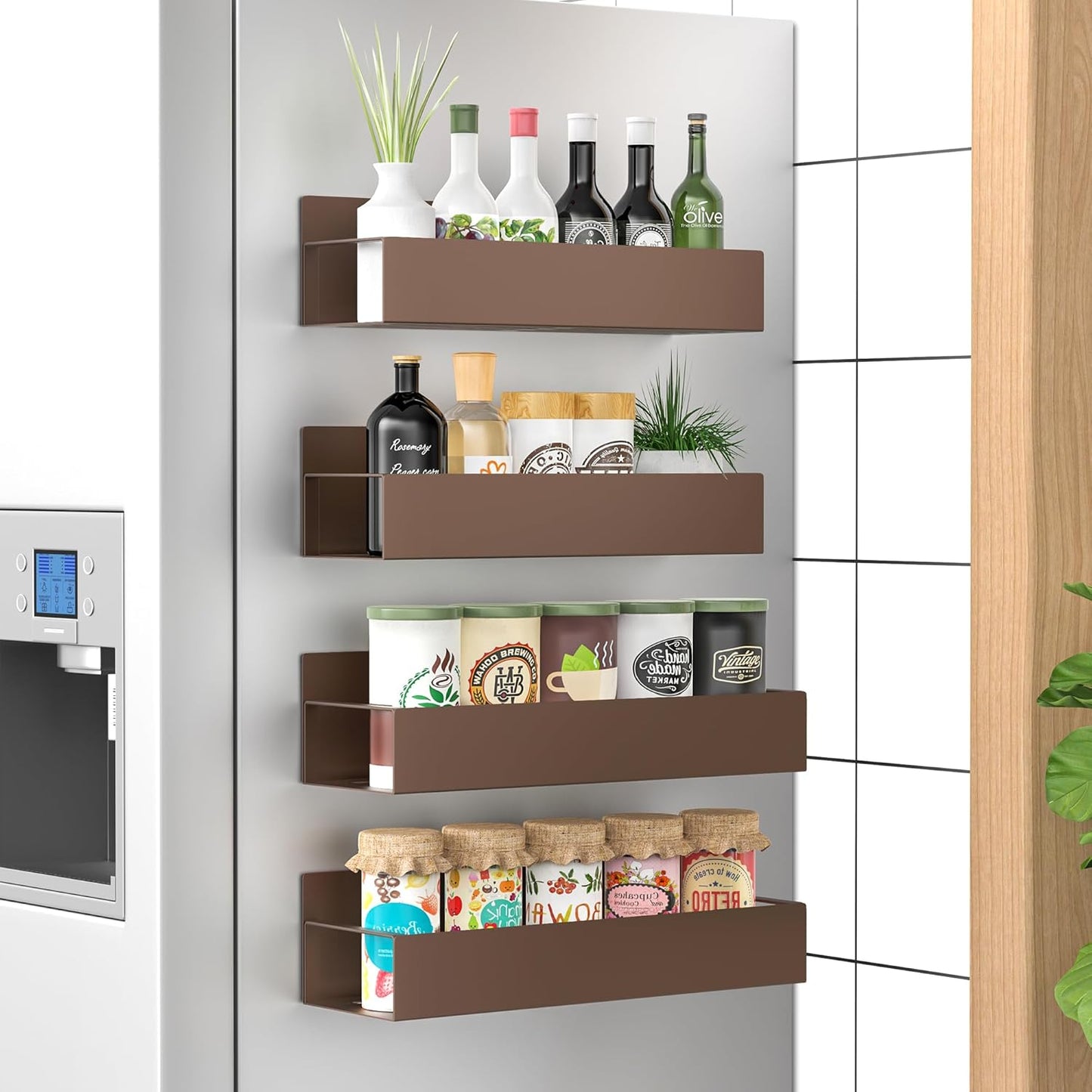 Keep spices handy with this 4-pack magnetic spice rack; a sleek refrigerator organizer.