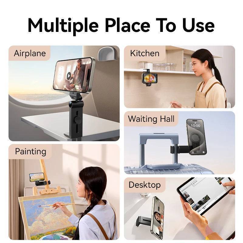 Magnetic car vent phone mount with iPhone attached, showing adjustable angle for optimal viewing while driving