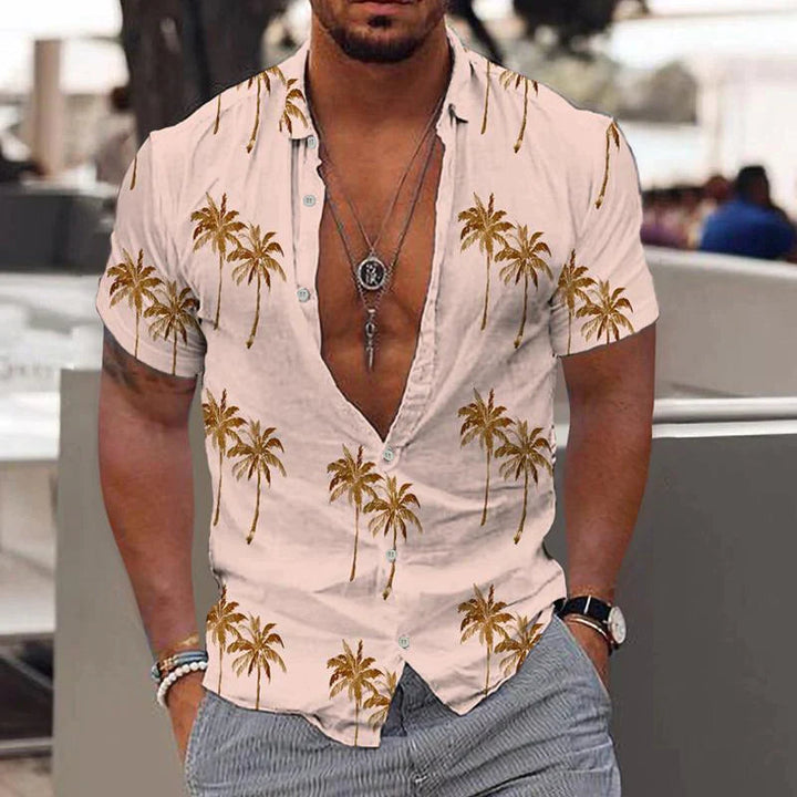 Matteo men's linen short sleeve casual shirt in a relaxed fit, perfect for summer fashion, beach or vacation wear.