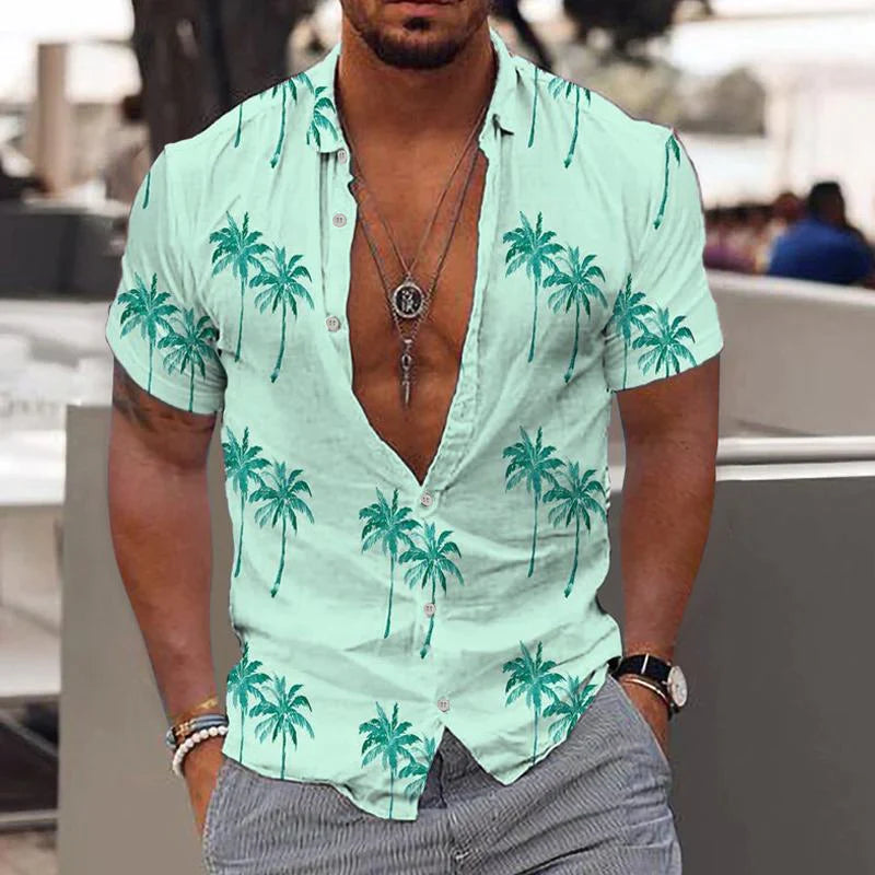 Comfortable men's short sleeve linen shirt, ideal for everyday casual wear, warm weather, or summer style.