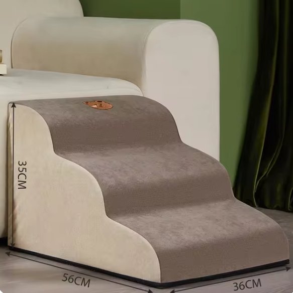 Comfortable memory foam dog steps with washable cover, perfect for senior pets & small dogs.