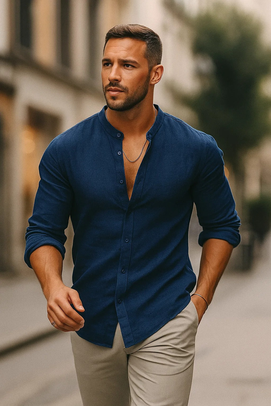 Relaxed fit men's 3/4 sleeve casual shirt, perfect for lightweight spring and summer fashion.