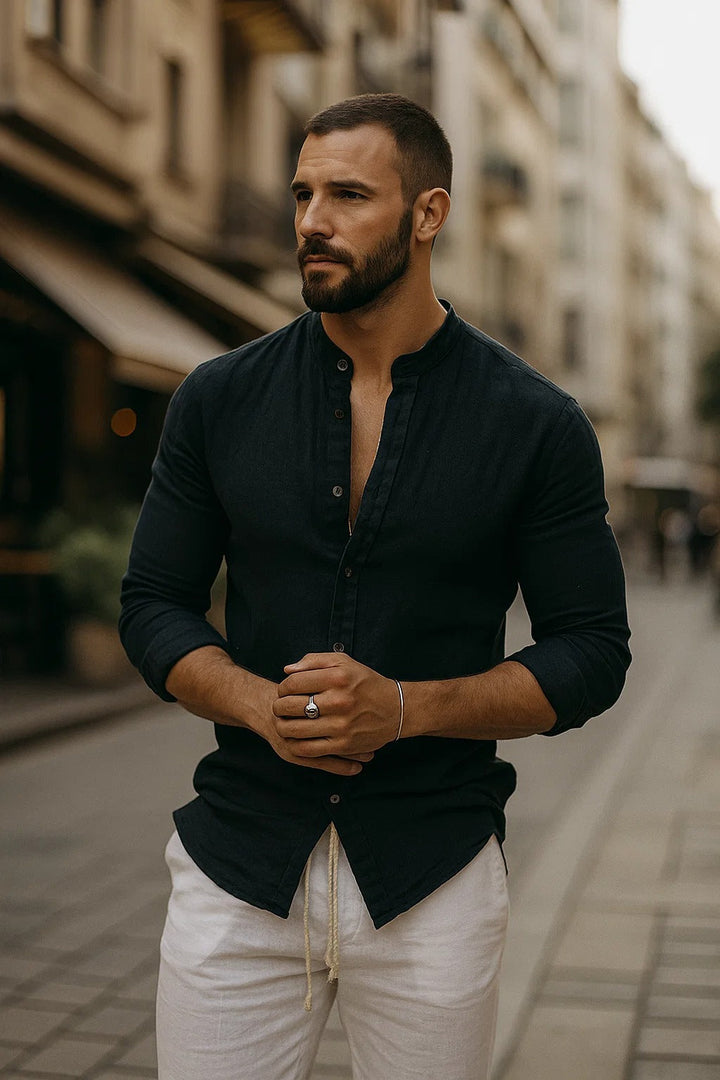 Men's 3/4 sleeve casual shirt for effortless style, relaxed fit, perfect for spring/summer days.