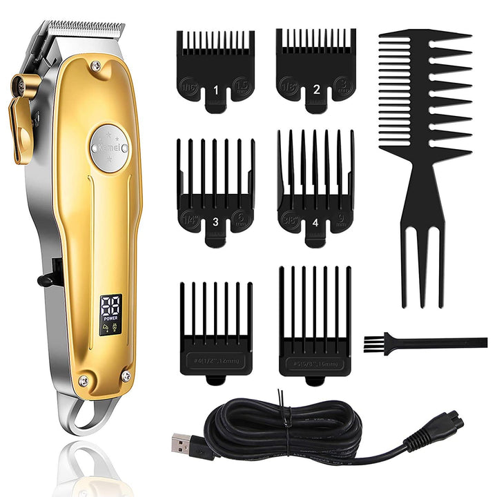 Ergonomic men's electric hair trimmer, a rechargeable 3-in-1 device for superior grooming and shaving.