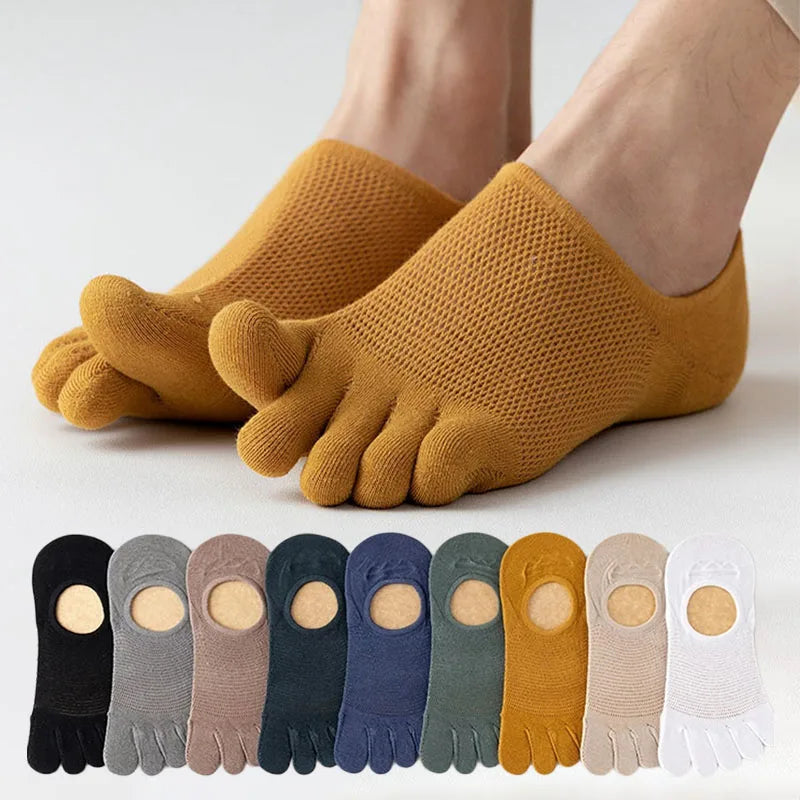 Men's 3-pair no-show toe socks for enhanced comfort, breathability, & multi-pack convenience.