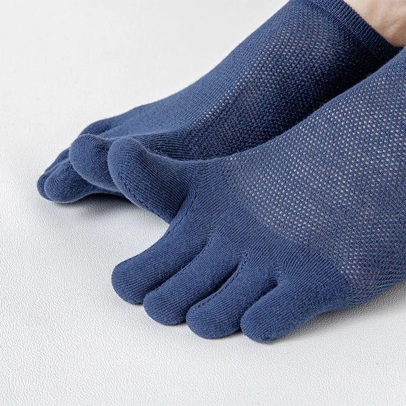 Stylish men's no-show toe socks in a multi-pack, perfect for any casual shoe, offering breathable comfort.