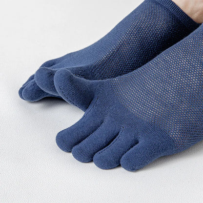 Stylish men's no-show toe socks in a multi-pack, perfect for any casual shoe, offering breathable comfort.