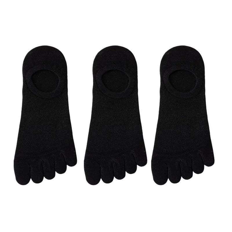 Men's athletic no-show toe socks in a multi-pack, offering superior comfort & toe separation for active men.