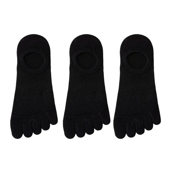 Men's athletic no-show toe socks in a multi-pack, offering superior comfort & toe separation for active men.