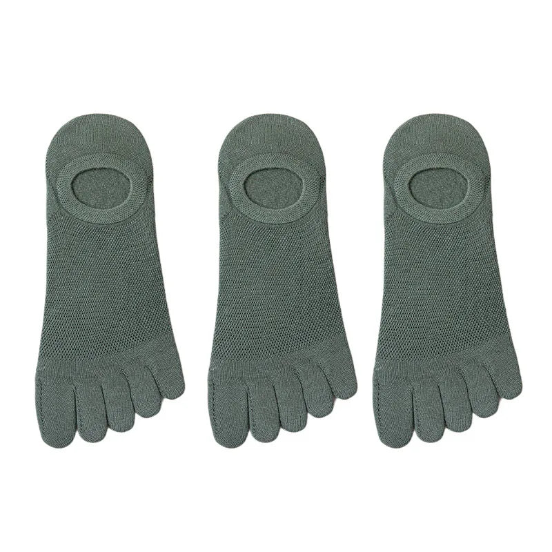 Three pairs of men's no-show toe socks, a versatile footwear accessory for ultimate comfort and support.