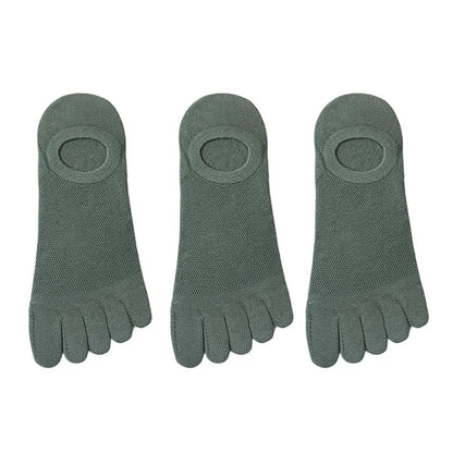 Three pairs of men's no-show toe socks, a versatile footwear accessory for ultimate comfort and support.