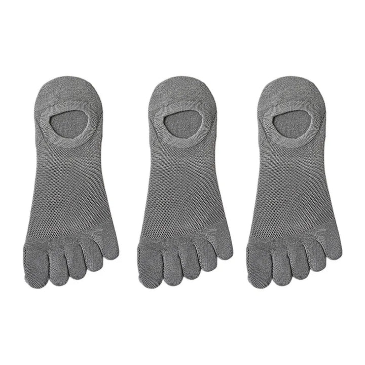 Ergonomic men's no-show toe socks for enhanced circulation & natural toe splay, available in a 3-pack.