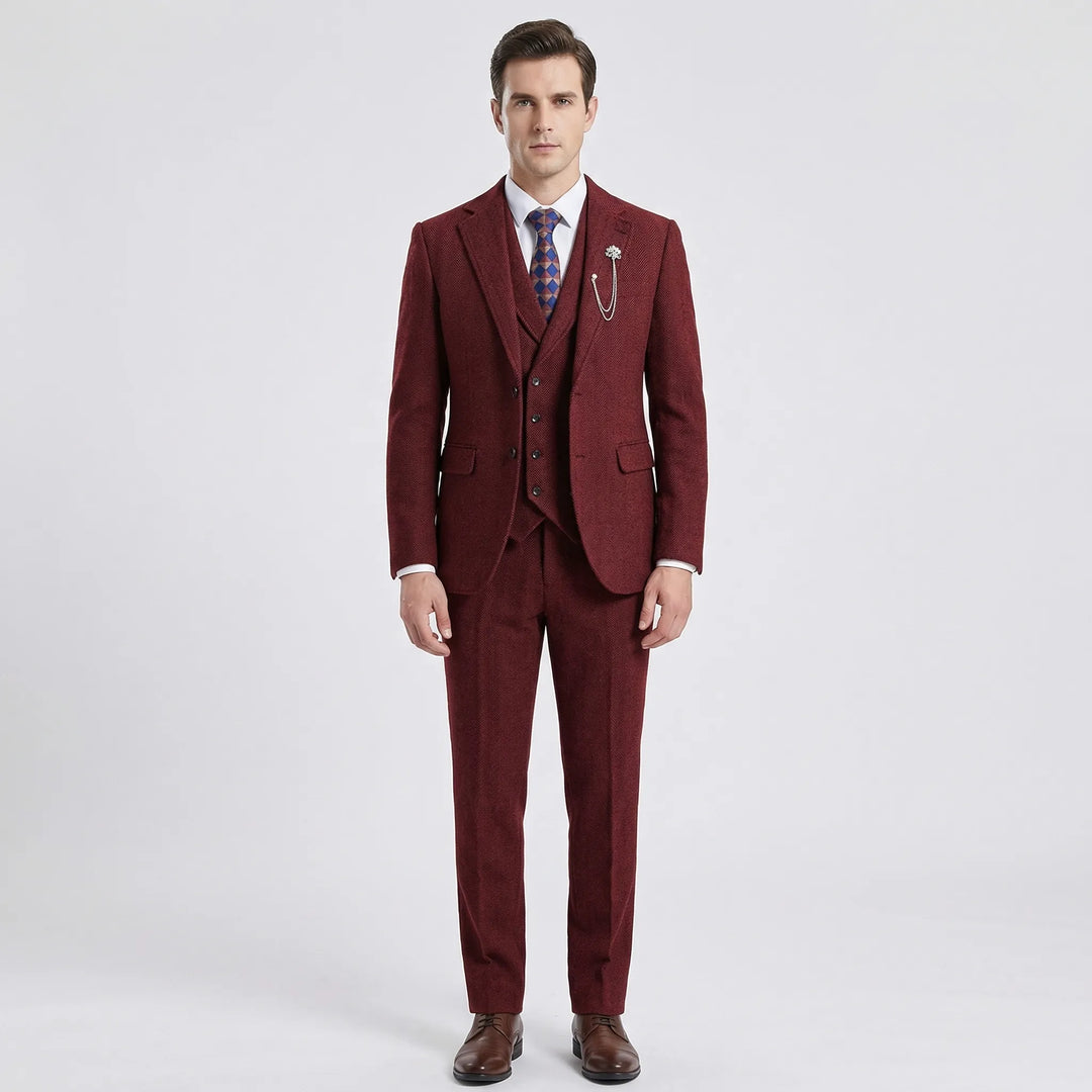 Stylish men's herringbone suit (3-piece) for a refined look. Great for smart casual and formal events.