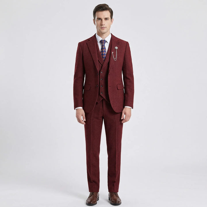 Stylish men's herringbone suit (3-piece) for a refined look. Great for smart casual and formal events.