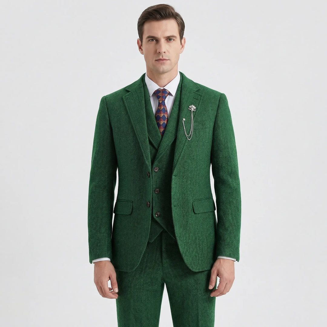 Premium men's herringbone suit. This sophisticated 3-piece ensemble is ideal for formal wear and special events.