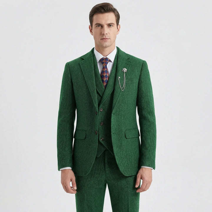 Premium men's herringbone suit. This sophisticated 3-piece ensemble is ideal for formal wear and special events.