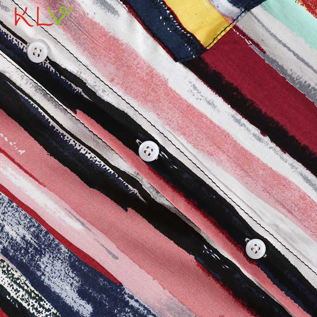 Men's vibrant abstract print short sleeve shirt, artisan style for stylish summer casual apparel.