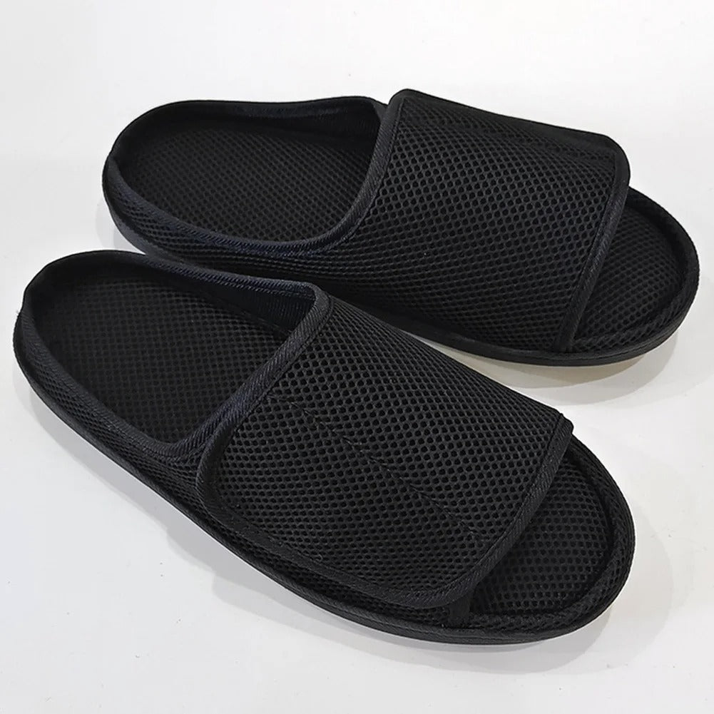 Men's wide width supportive slippers with easy entry, adjustable for swollen feet & enhanced comfort.