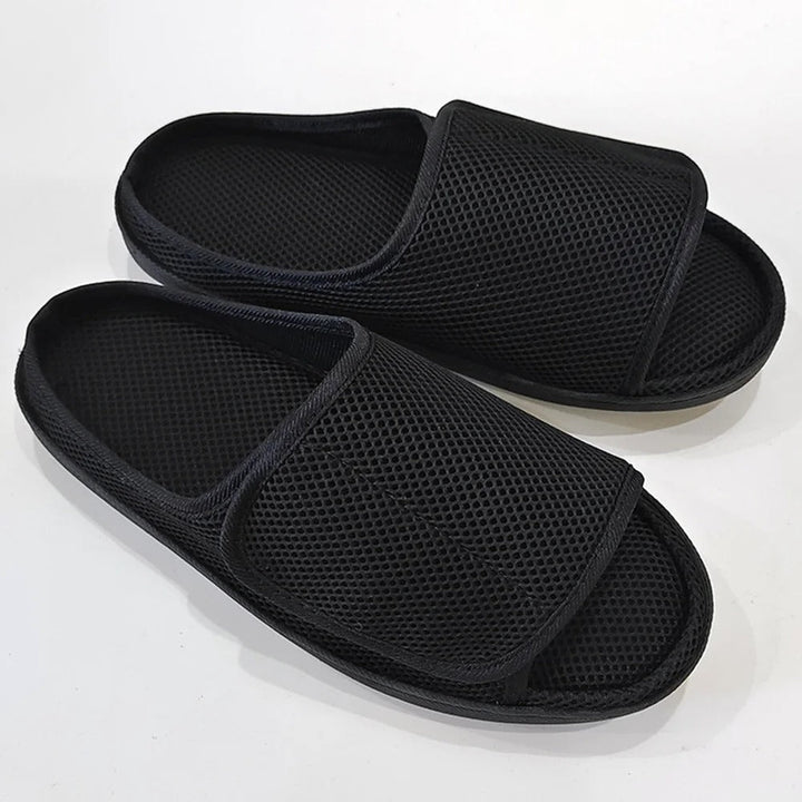 Men's wide width supportive slippers with easy entry, adjustable for swollen feet & enhanced comfort.